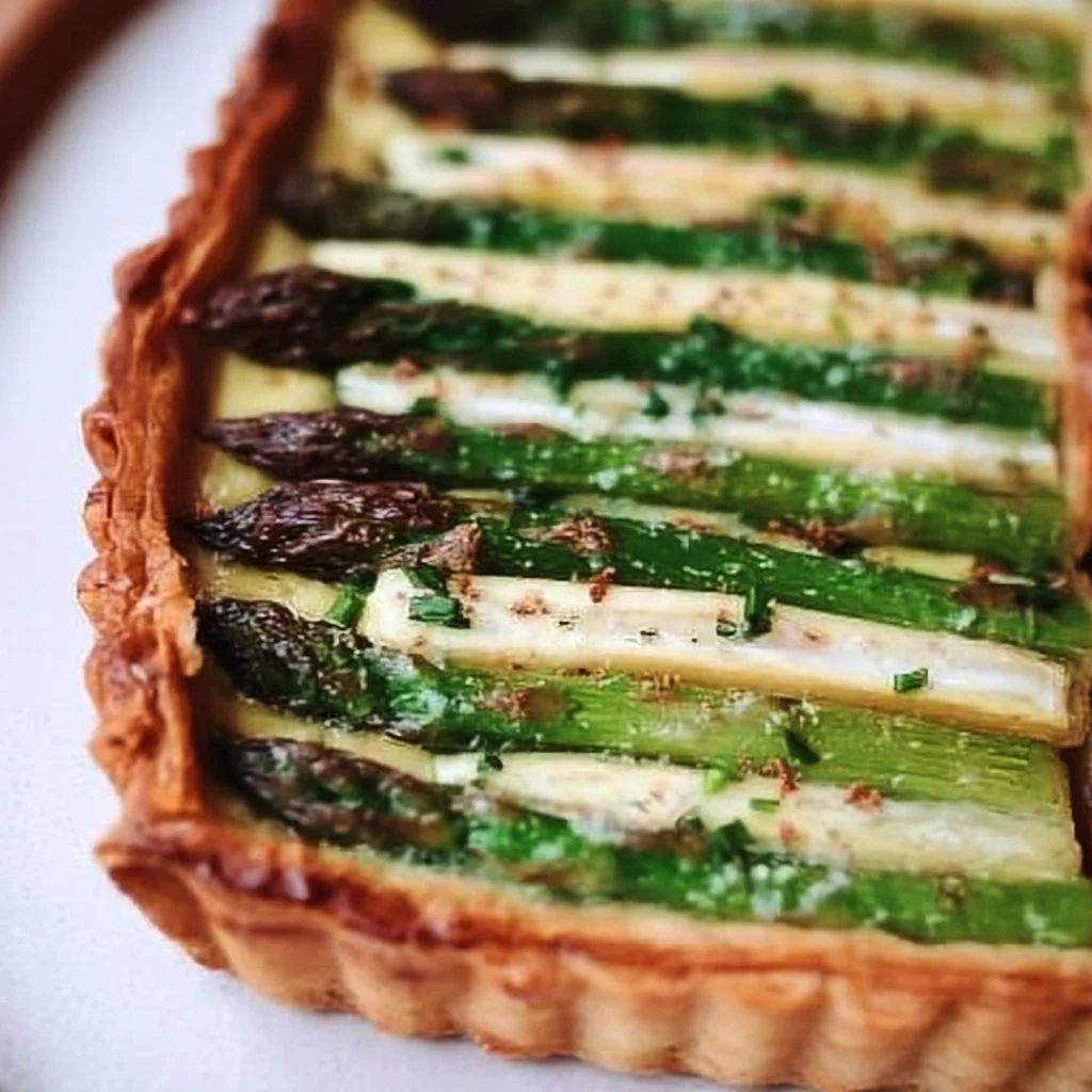 Asparagus Gruyere Tart with flaky crust and fresh herbs