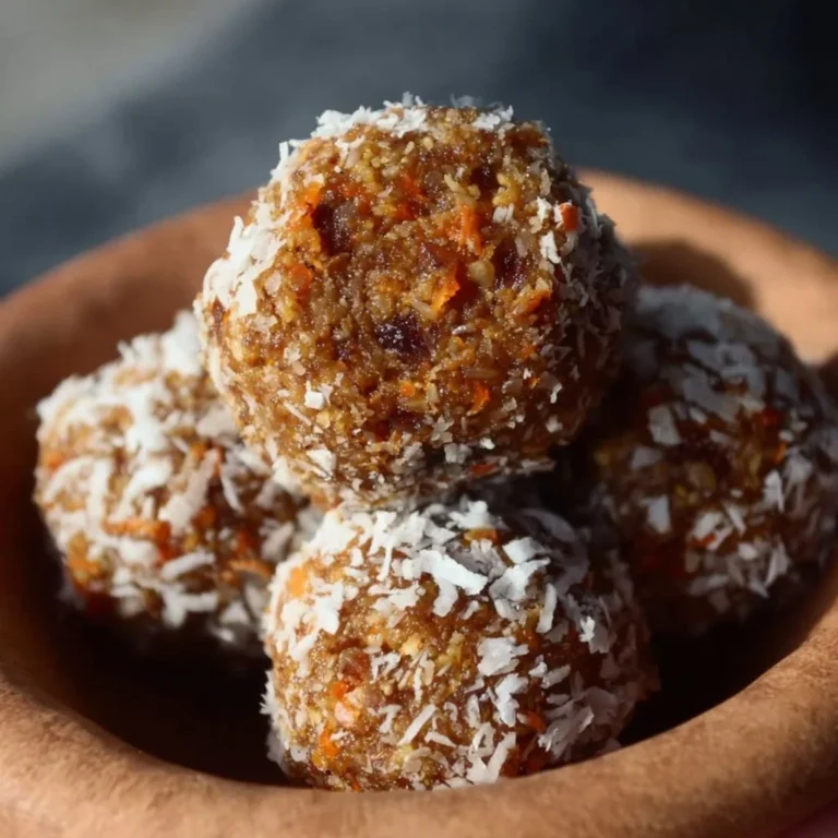 Healthy homemade Carrot Cake Energy Balls in a white bowl