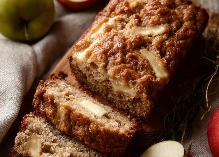 Cozy gluten-free cinnamon apple bread loaf with slices on a wooden table