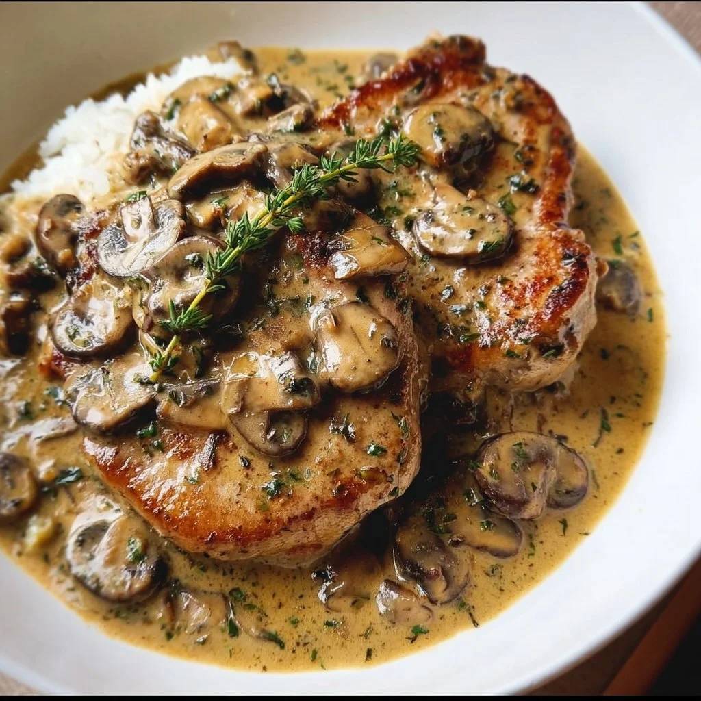 Creamy mushroom pork chops - tender pork in a savory mushroom sauce