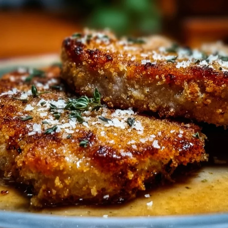 Crispy Baked Parmesan Pork Chops with herbs and seasoning on a plate