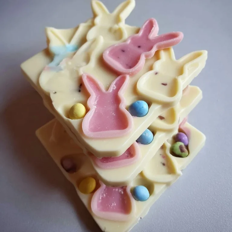 Colorful Easter Bunny Bark made with chocolate and pastel candies