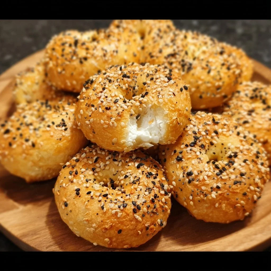 Delicious air fryer mini bagels fresh out of the fryer