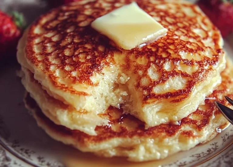 Delicious flourless cottage cheese pancakes stacked on a plate