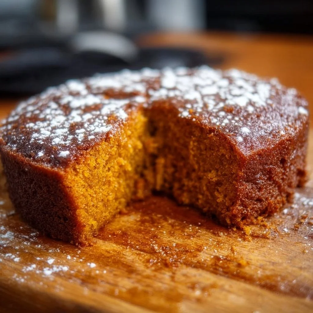 Flourless sweet potato ginger cake topped with frosting and garnished with ginger.