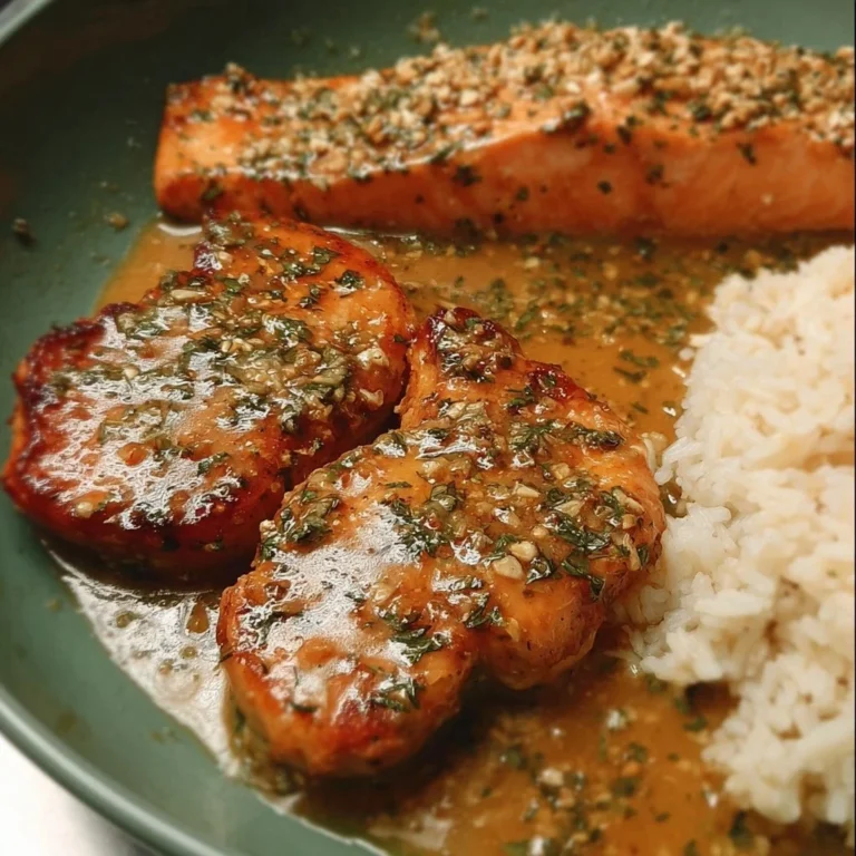 Delicious Garlic Butter Chicken and Salmon plated elegantly for a gourmet meal.