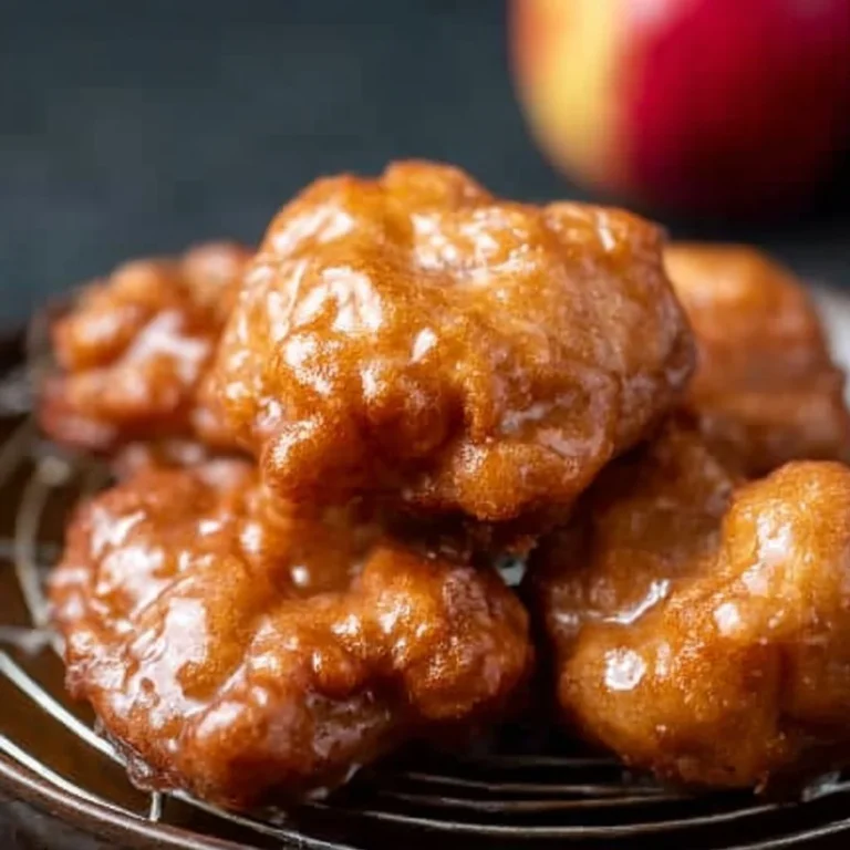 Gluten-free apple fritters served on a plate, drizzled with glaze.
