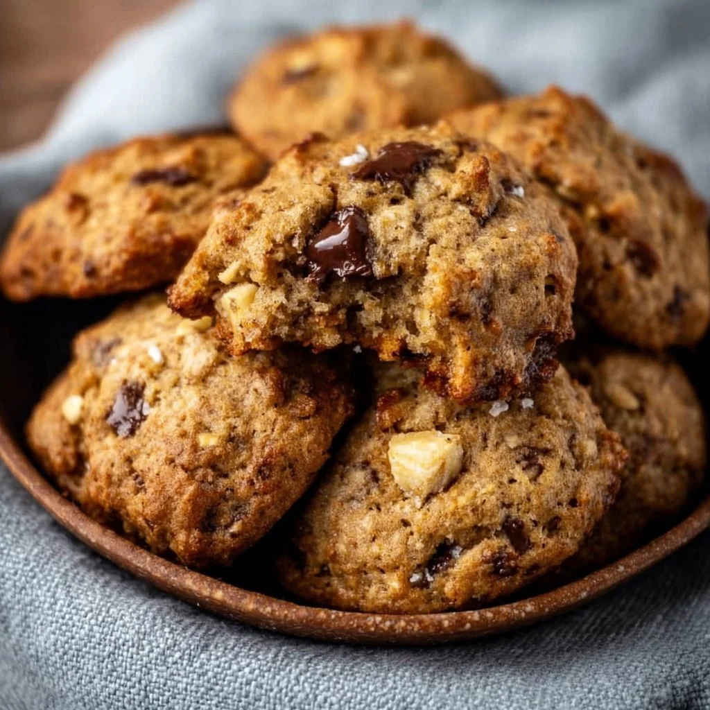 Gluten-free banana cookies on a baking sheet ready to be enjoyed