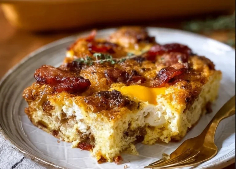 Delicious gluten-free breakfast casserole with eggs, veggies, and cheese