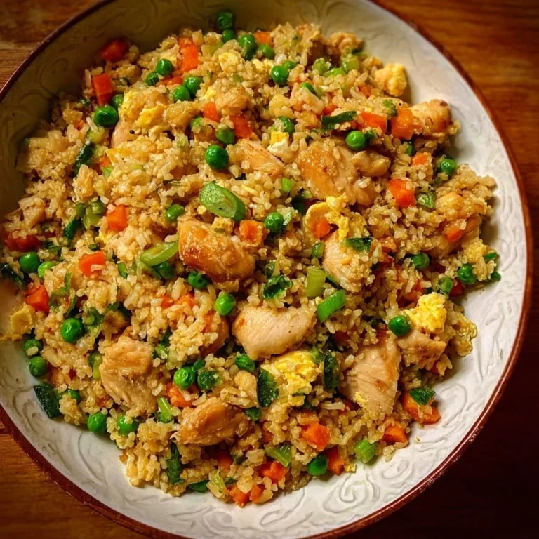Delicious gluten-free chicken fried rice served in a bowl with colorful vegetables.
