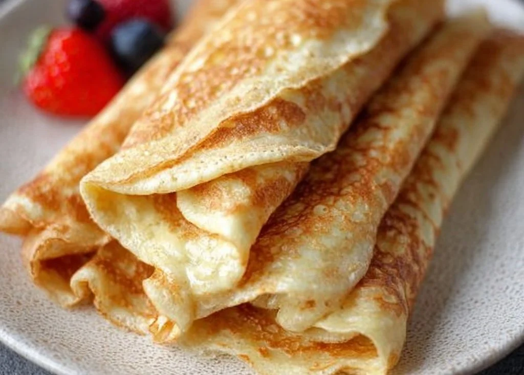 Plate of delicious gluten free crepes with toppings