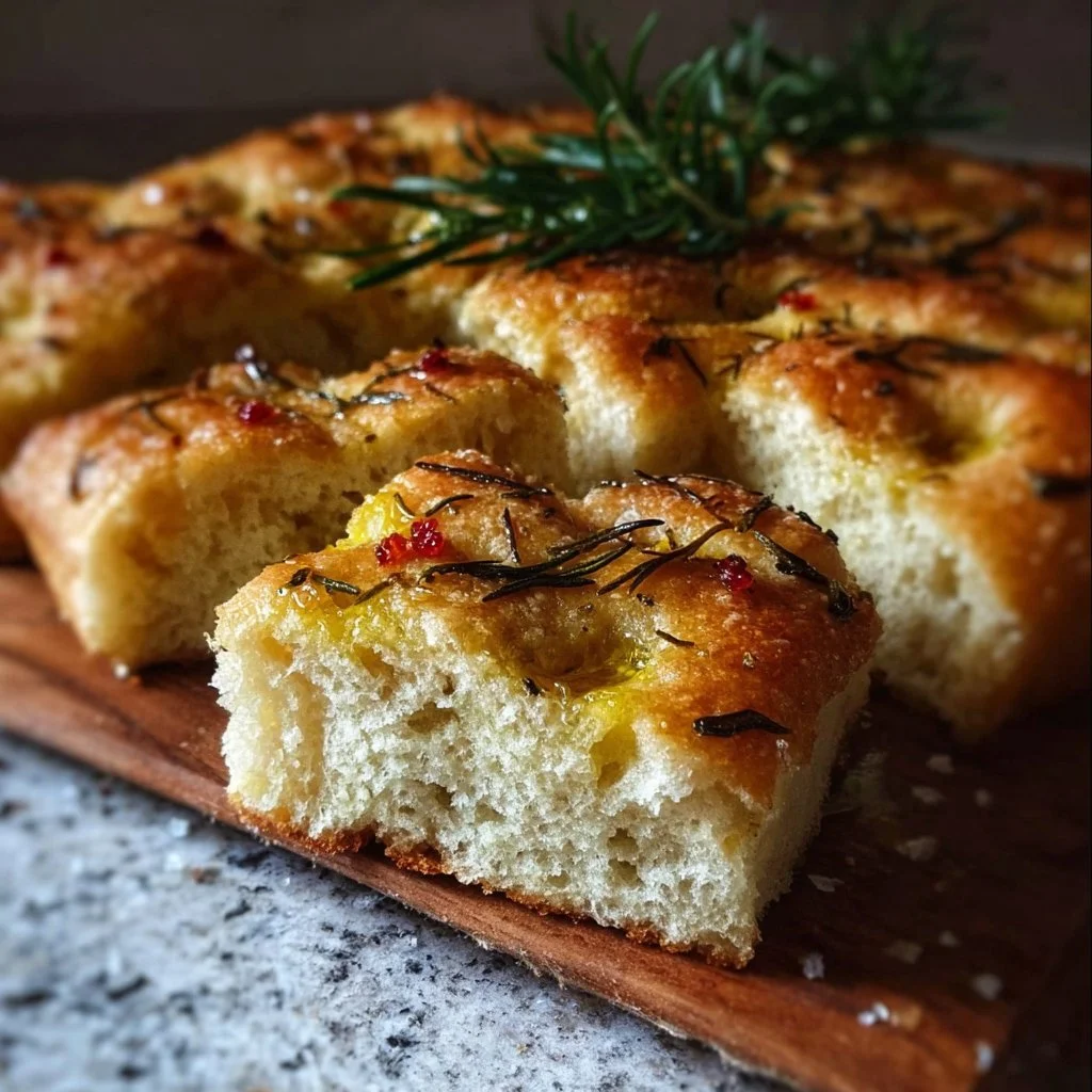 Freshly baked gluten-free focaccia bread with herbs and olive oil