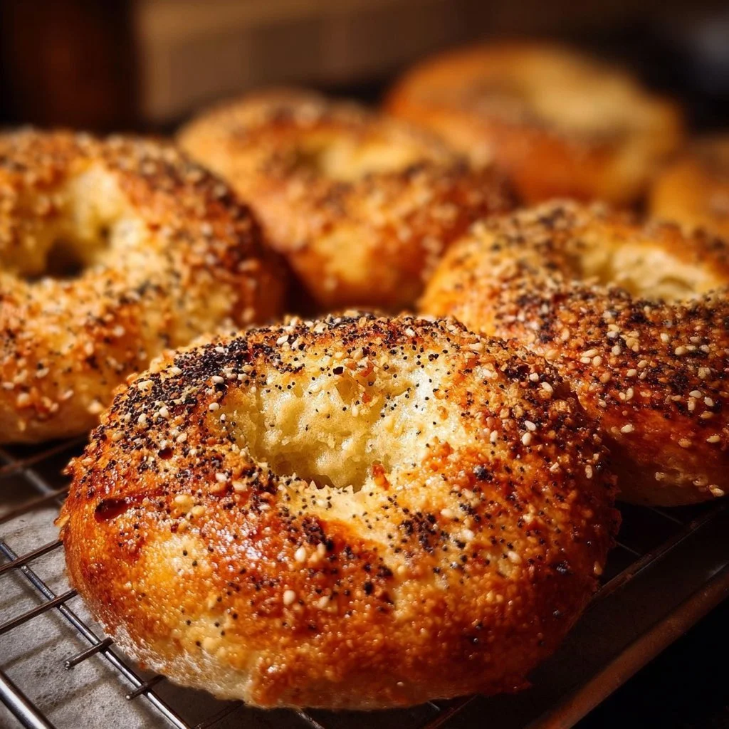 Freshly baked gluten-free Greek yogurt bagels with a golden crust