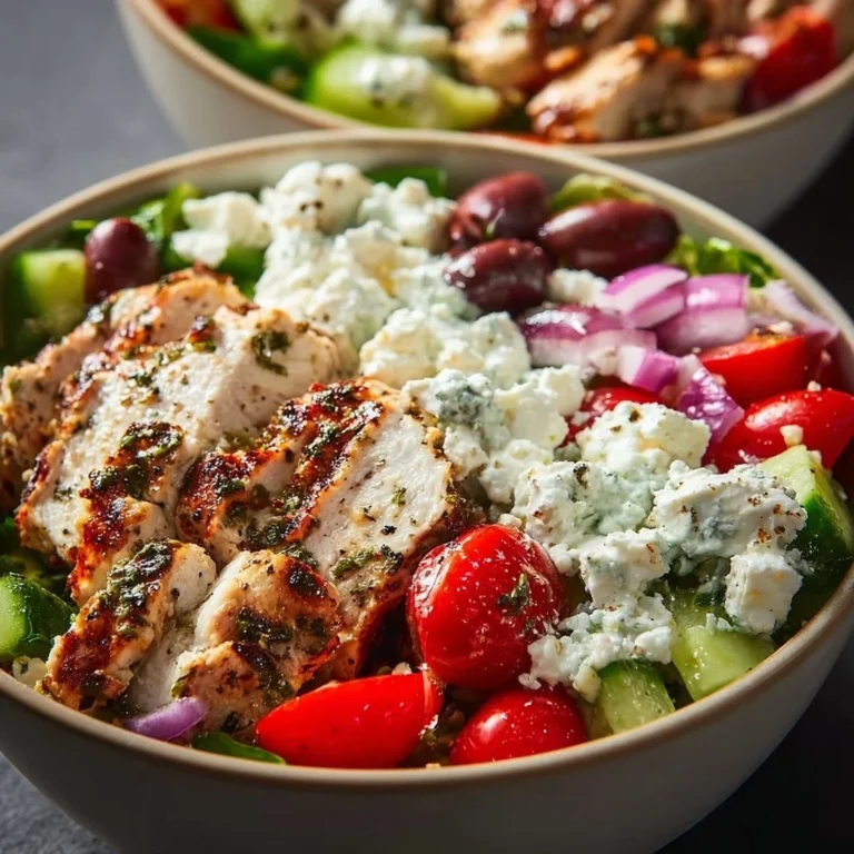 Delicious Greek Chicken Bowl with vegetables and herbs