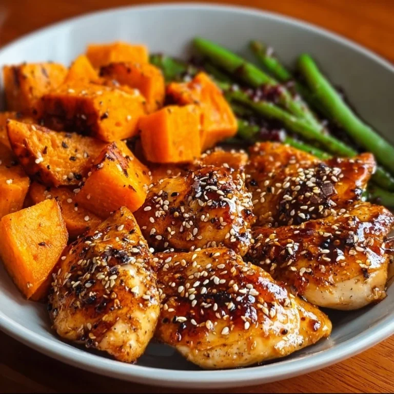 Delicious Honey Garlic Chicken served with roasted sweet potatoes