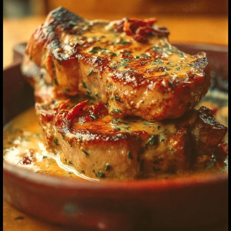 Juicy Marry Me Pork Chops served on a plate with herbs and spices