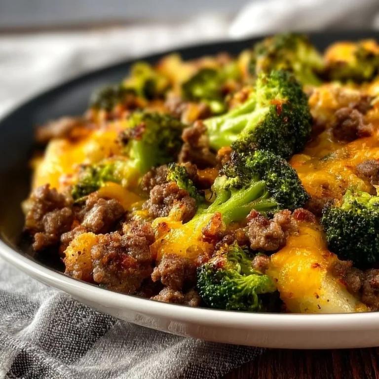 Keto Hamburger Broccoli Skillet served in a vibrant skillet.