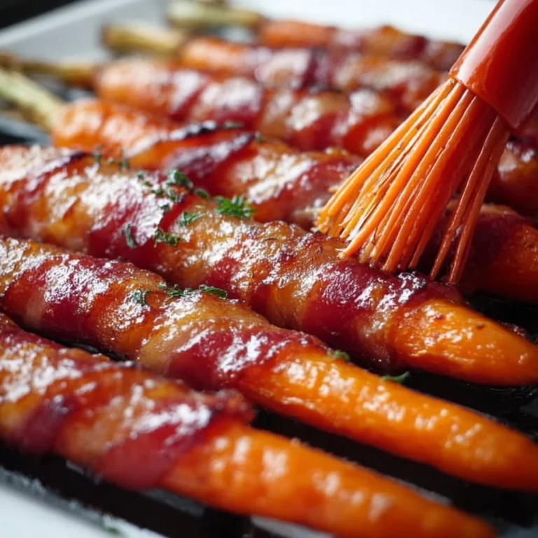 Plate of delicious maple bacon carrots garnished with herbs
