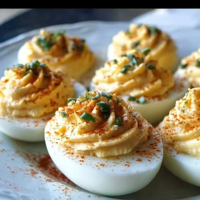 Creamy Million Dollar Deviled Eggs garnished with herbs and spices
