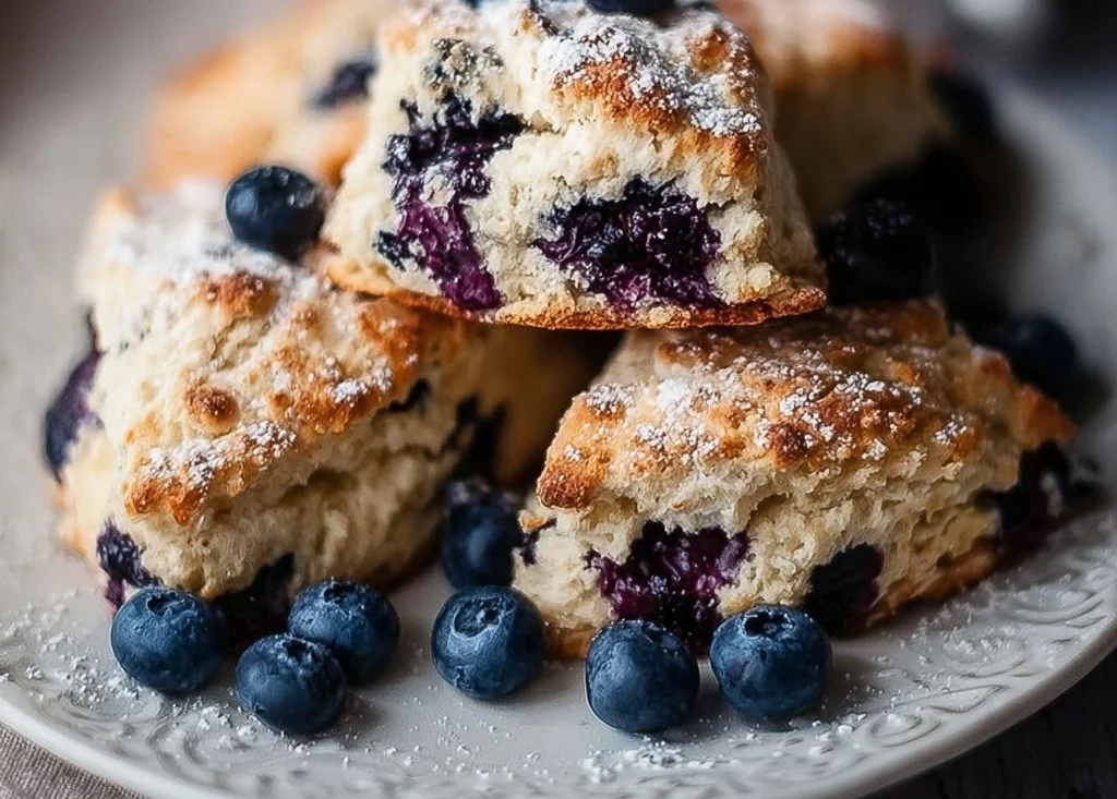 Moist gluten-free blueberry scones fresh out of the oven