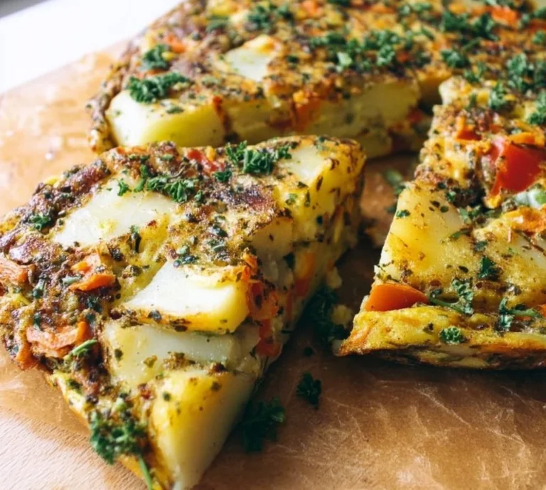 Paleo Potato Frittata served on a plate with fresh herbs and vegetables