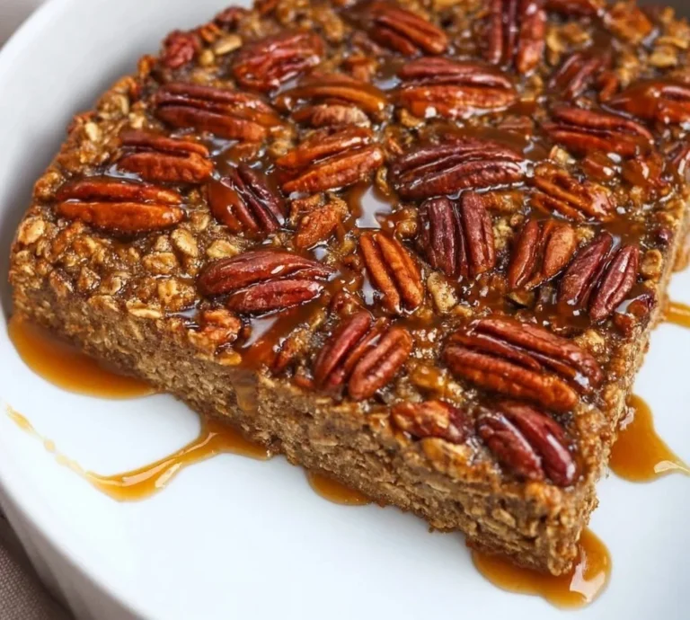 Delicious Pecan Pie Baked Oatmeal served in a bowl with pecan toppings