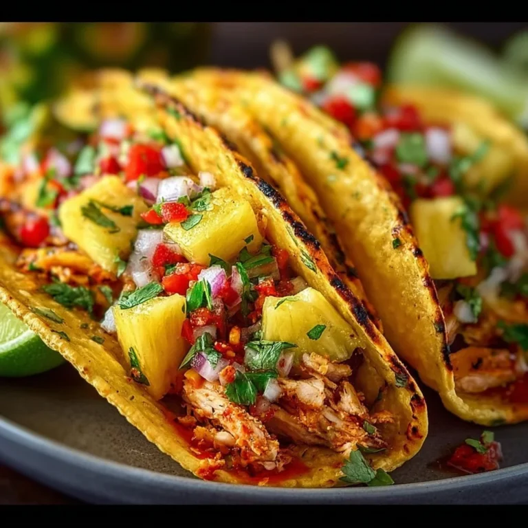 Delicious pineapple chicken tacos with fresh ingredients and vibrant toppings
