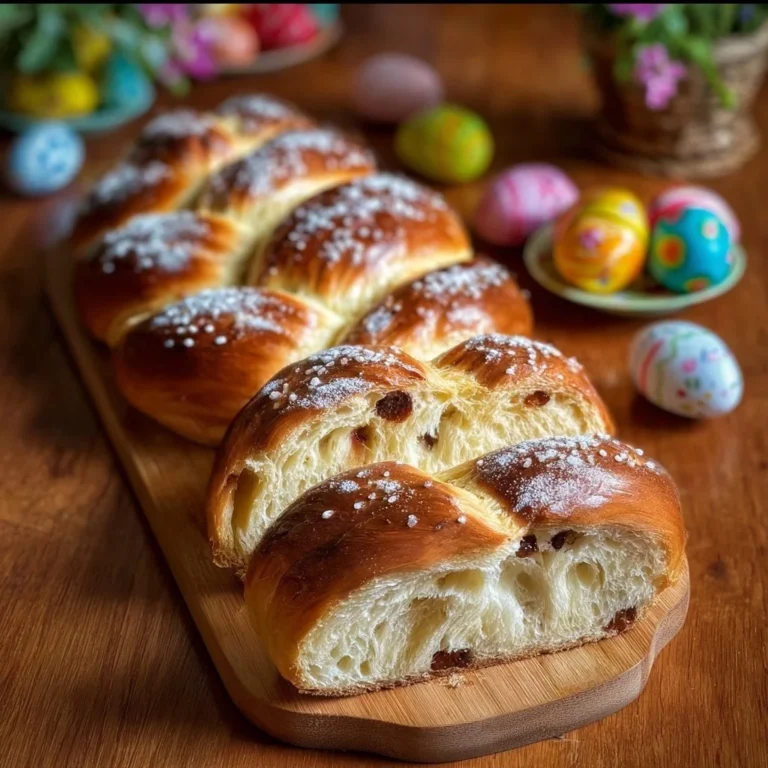 Traditional Italian Easter Bread freshly baked with vibrant colors and decorative eggs