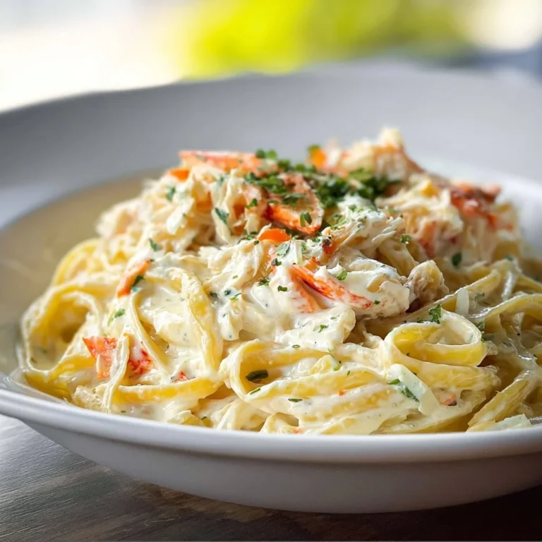 Delicious Crab Alfredo pasta served with fresh crab and creamy sauce