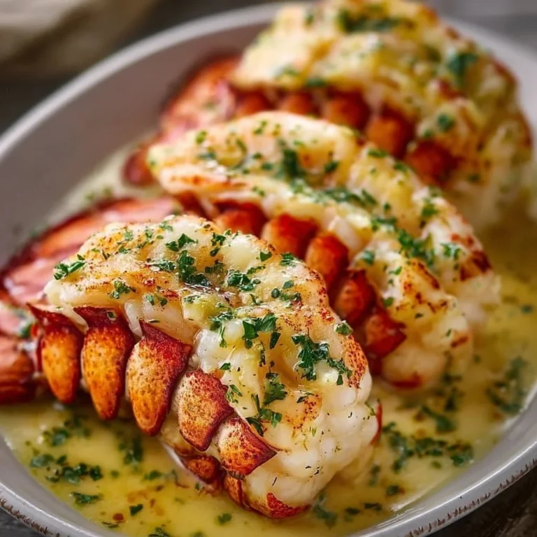 Delicious creamy garlic butter lobster tails served with herbs