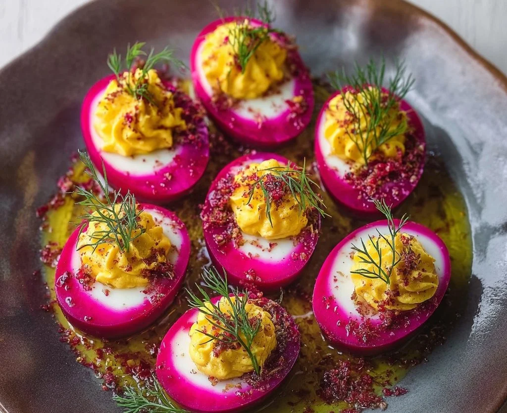 Festive Beet-Pickled Deviled Eggs