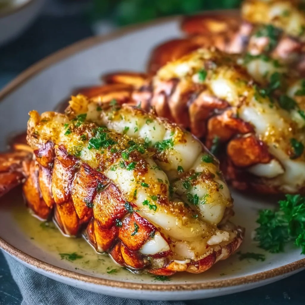 Delicious garlic butter lobster tails served on a plate