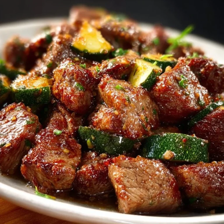 Juicy garlic butter steak bites served on a plate.