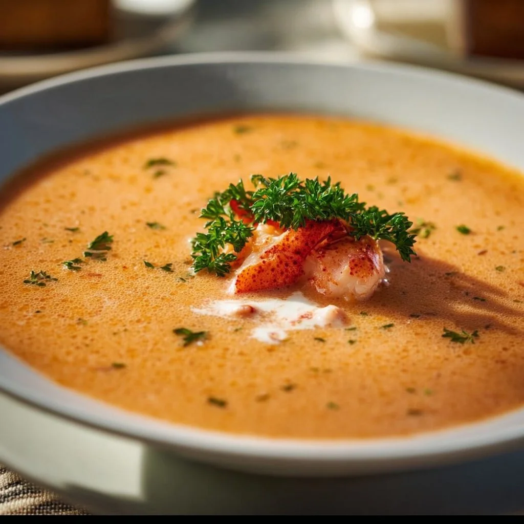 Gordon Ramsay's delicious lobster bisque served in a bowl