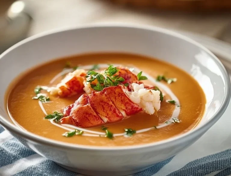 Gordon Ramsay's delicious lobster bisque served in a bowl.