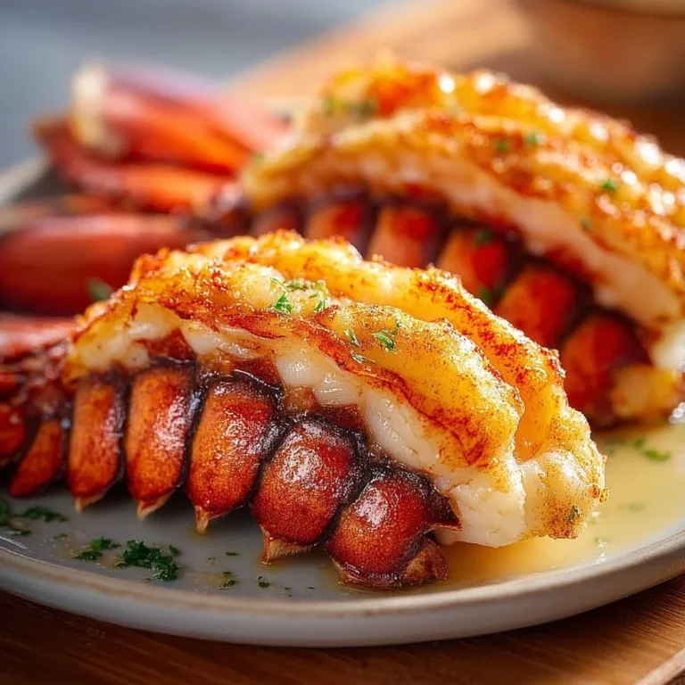 Homemade air fryer lobster tails served with lemon and herbs