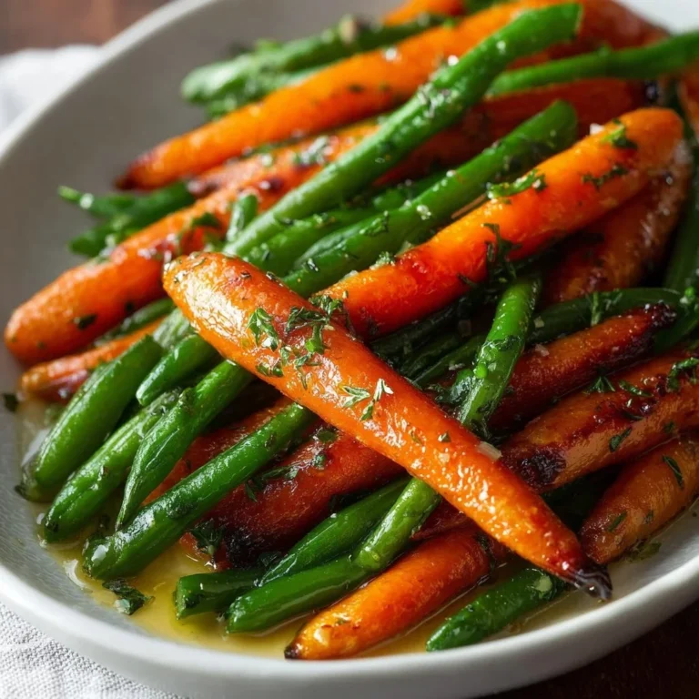 Delicious honey glazed carrots with green beans served as a colorful side dish.