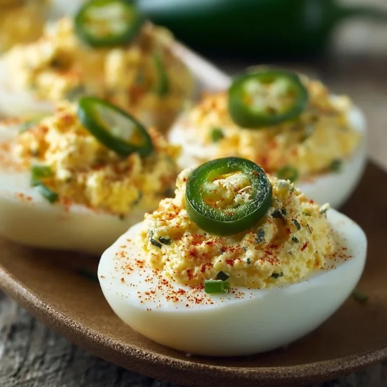 Spicy jalapeño popper deviled eggs garnished with bacon and chives.