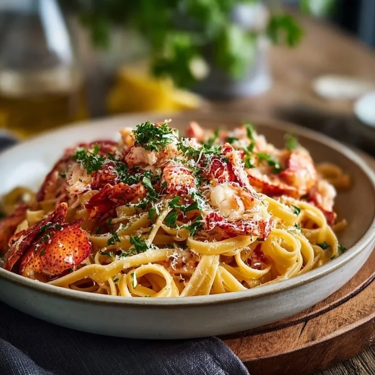 Delicious lobster linguine served with fresh herbs and garlic sauce