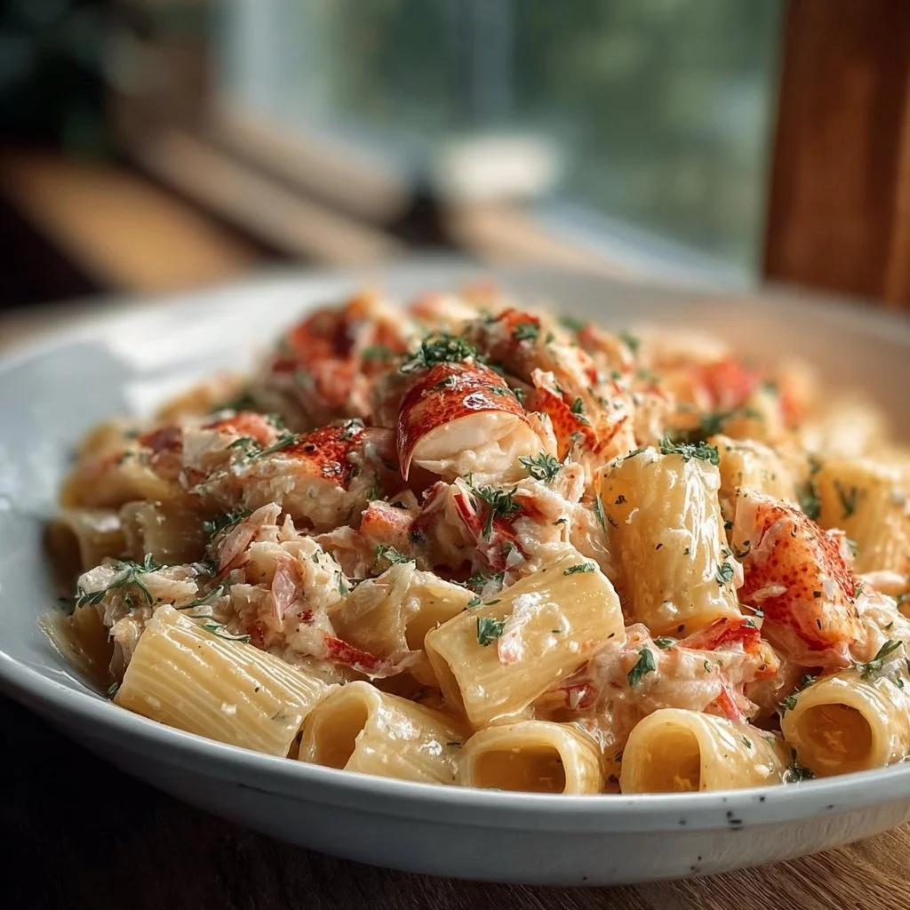 Lobster Roll Pasta dish garnished with fresh herbs in a bowl