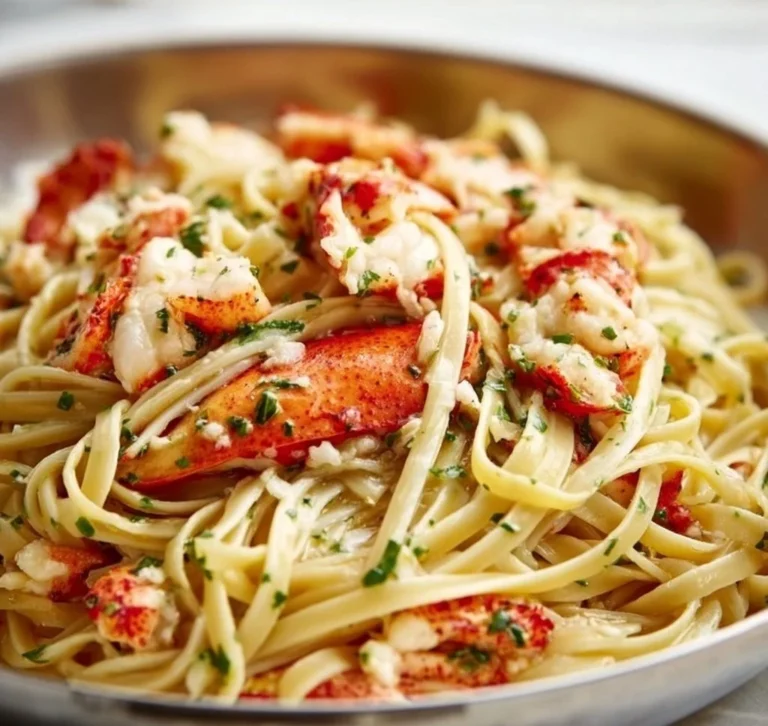 Delicious Lobster Scampi with Linguine garnished with herbs