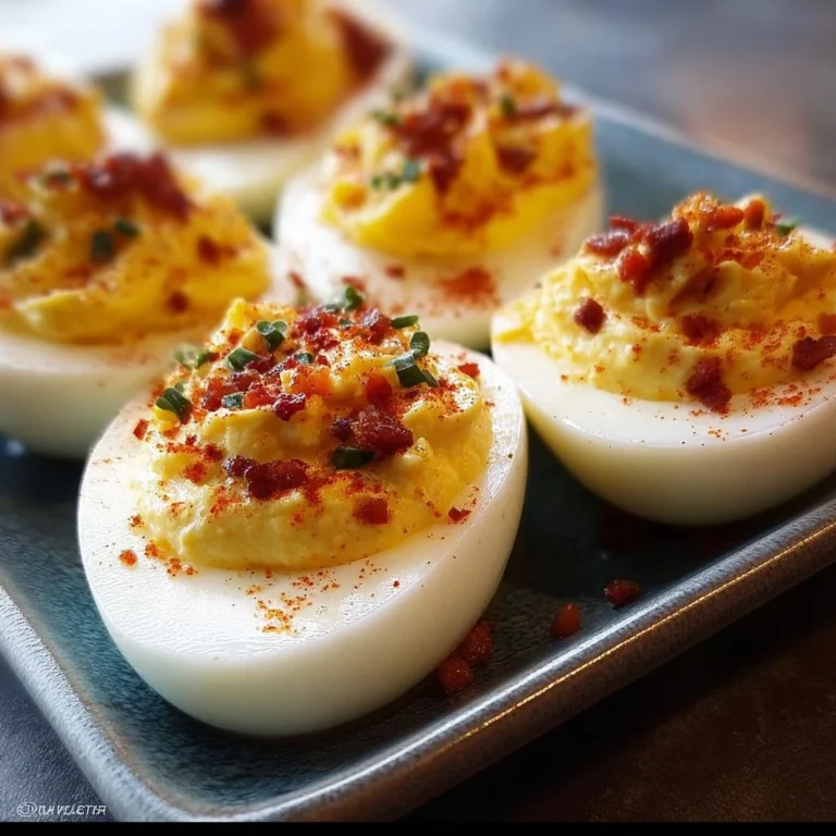 Delicious Million Dollar Deviled Eggs garnished and ready to serve