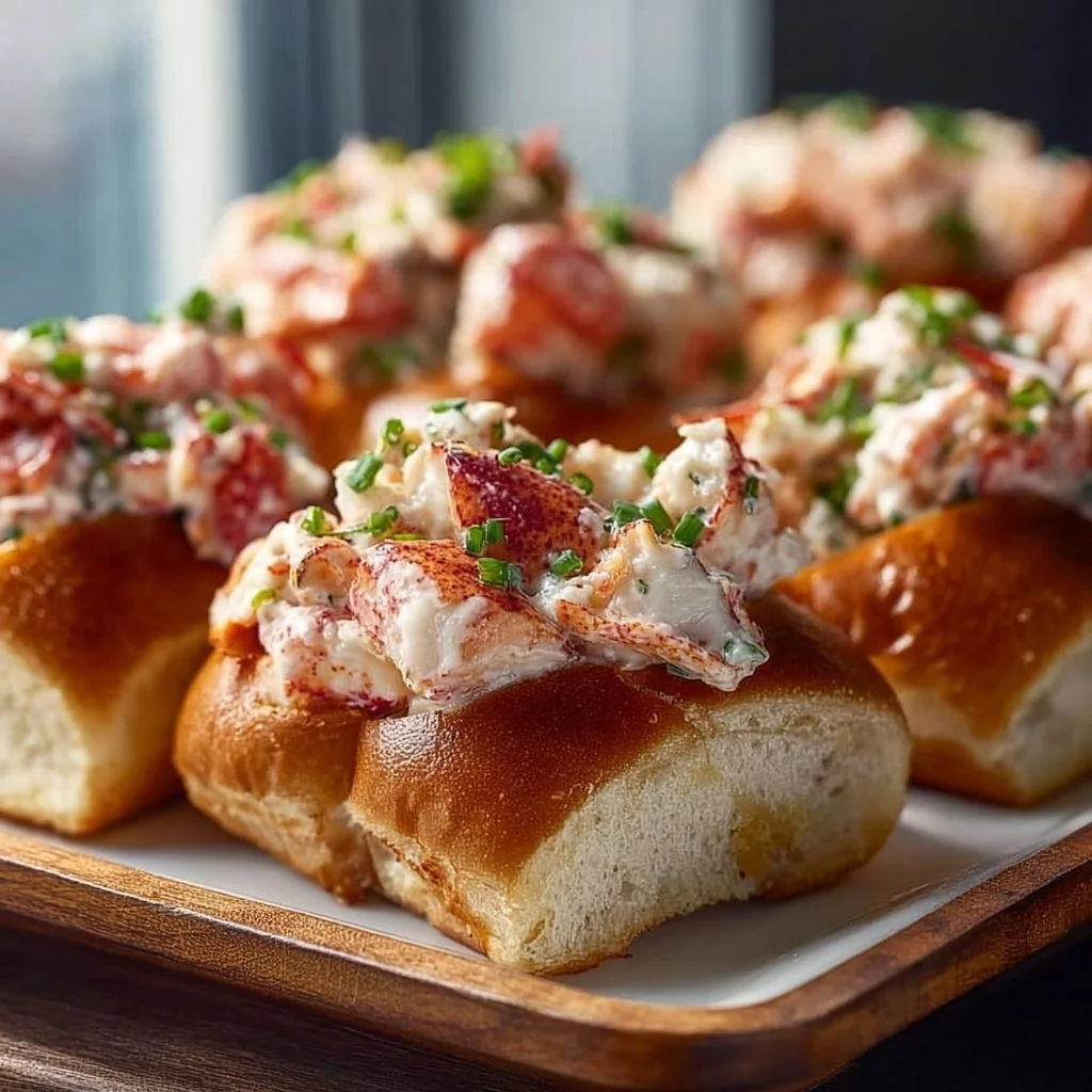 Mini lobster rolls served on a platter, a delightful seafood appetizer