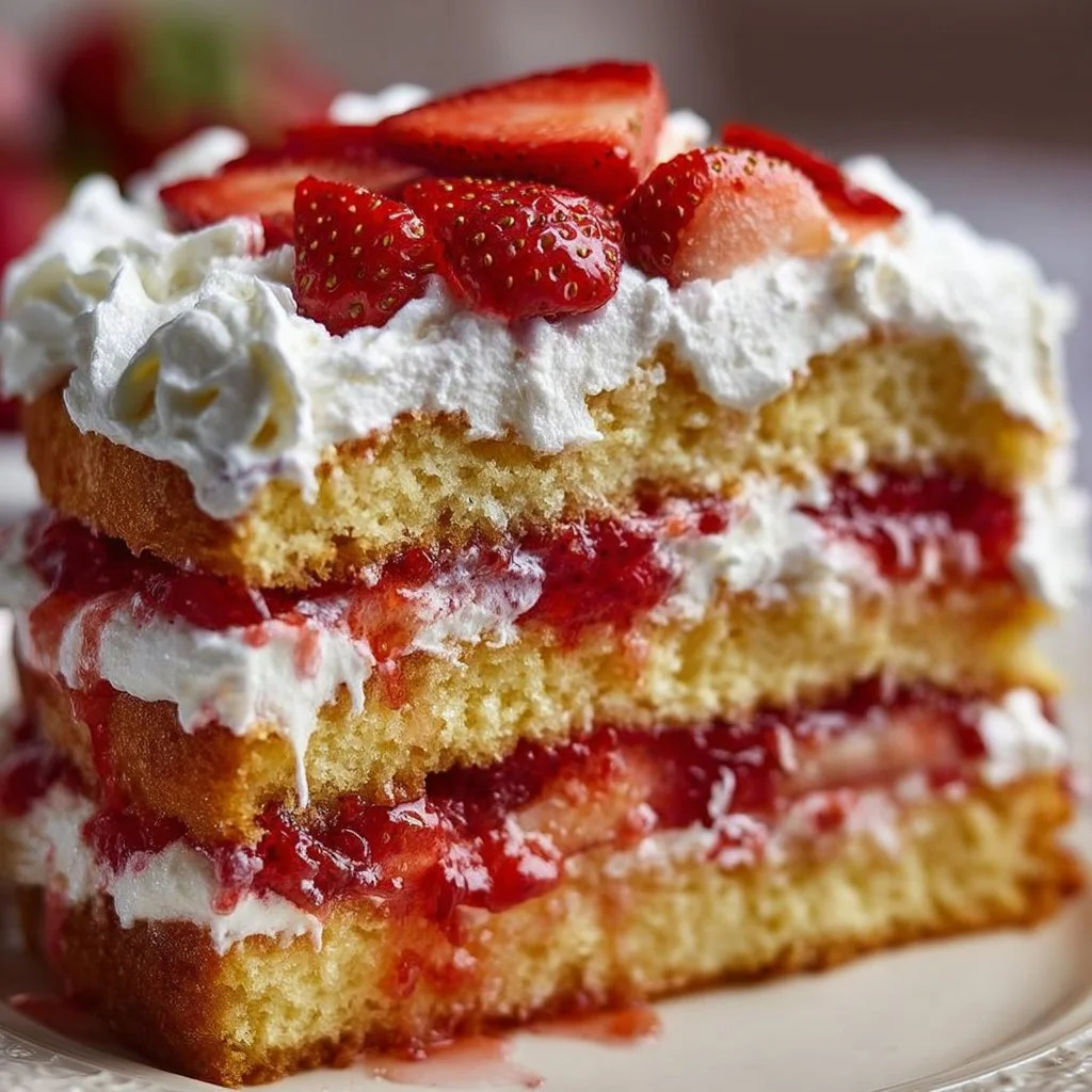 Moist Strawberry Shortcake Cake with Whipped Cream Frosting