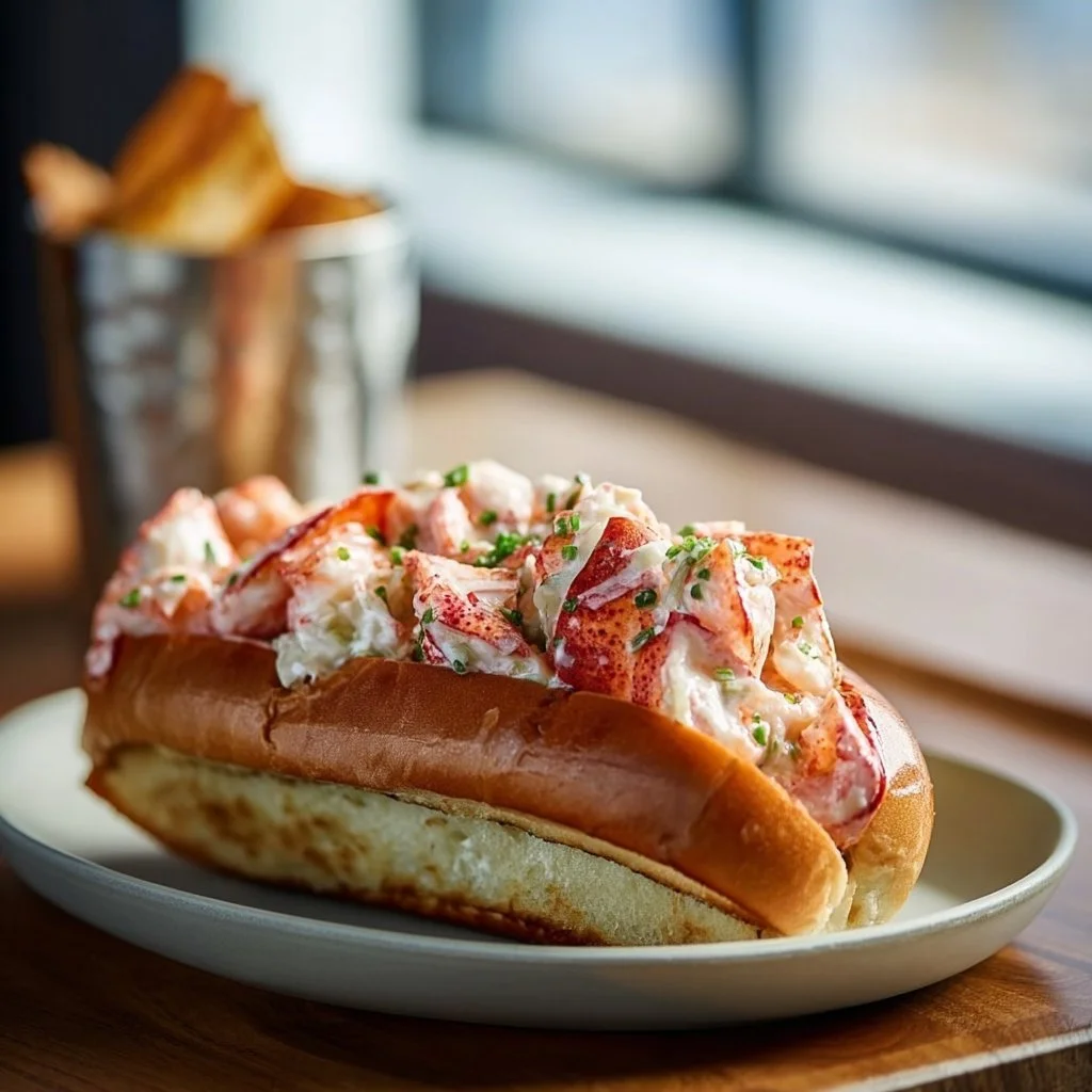 Delicious New England lobster roll served in a toasted bun with fresh lobster meat