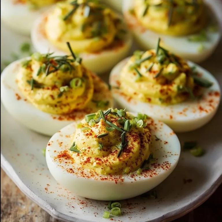 Delicious Southern deviled eggs garnished with paprika and herbs