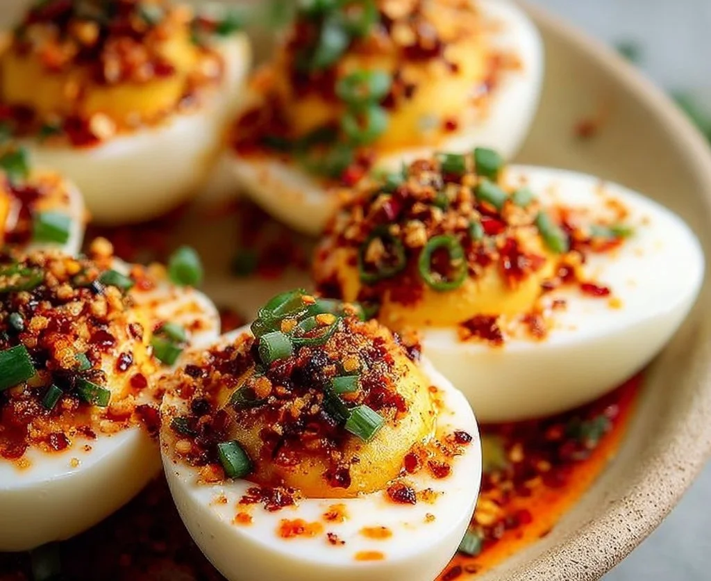 Spicy Chili Garlic Deviled Eggs