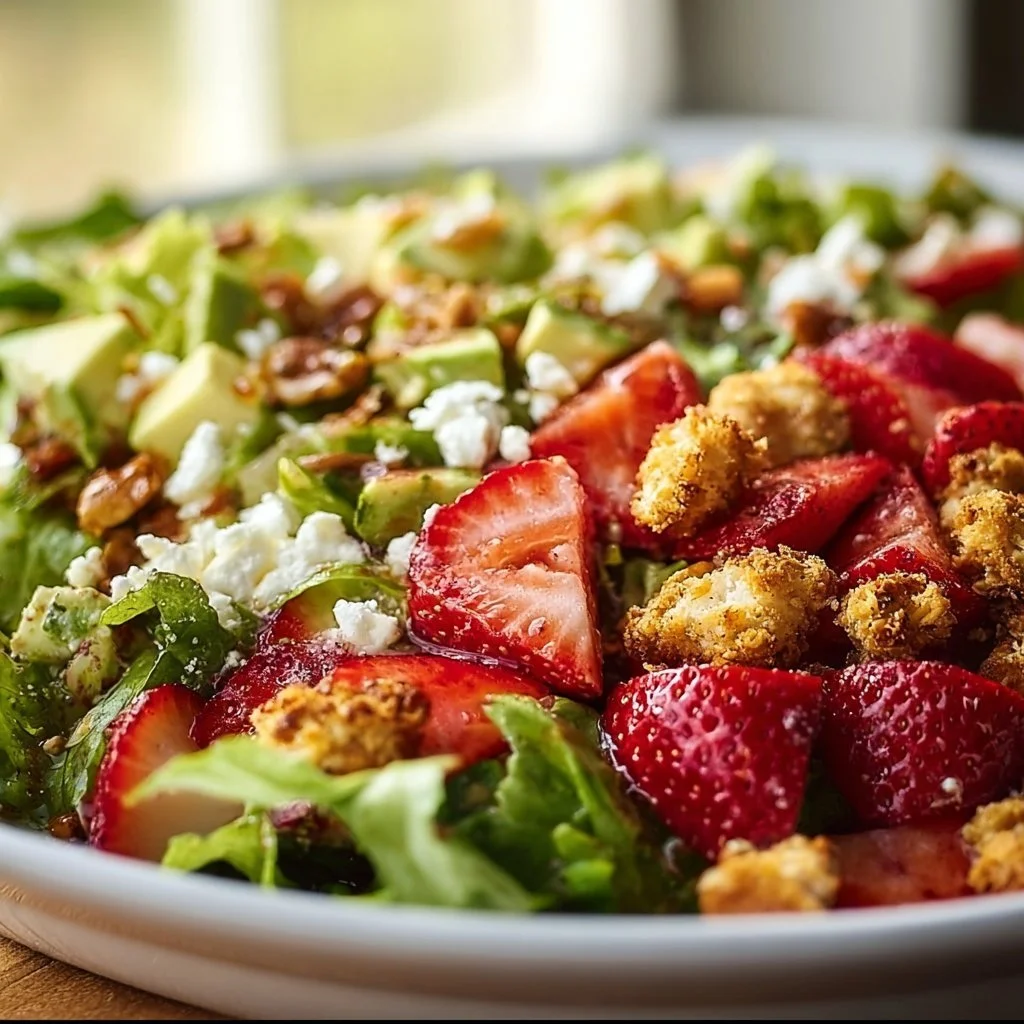 Fresh Strawberry Crunch Salad with vibrant strawberries and crunchy toppings