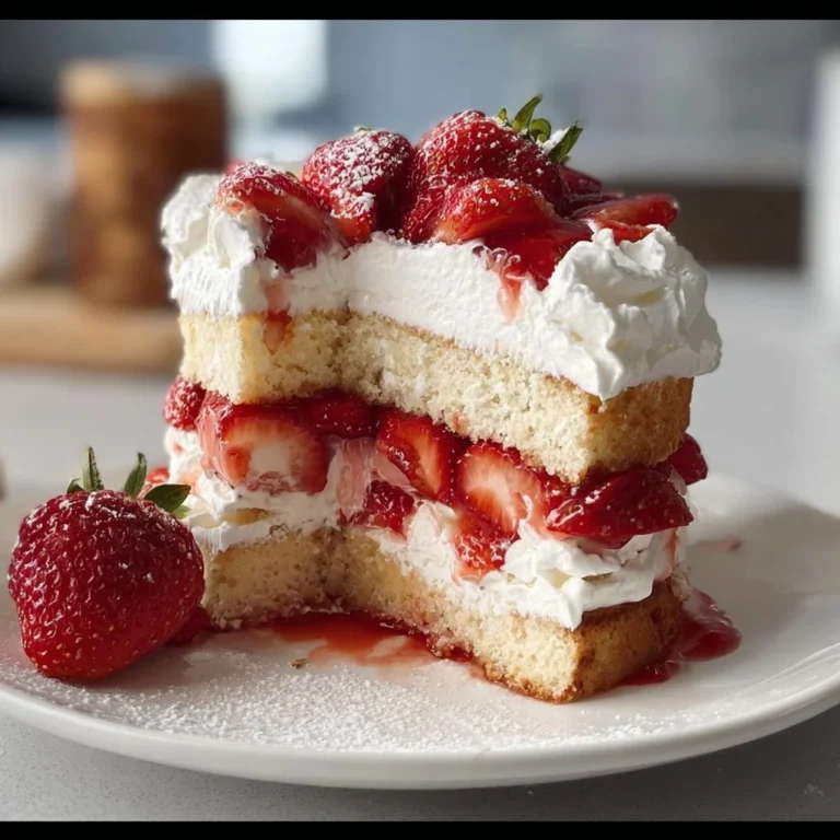 Delicious strawberry shortcake topped with fresh strawberries and whipped cream