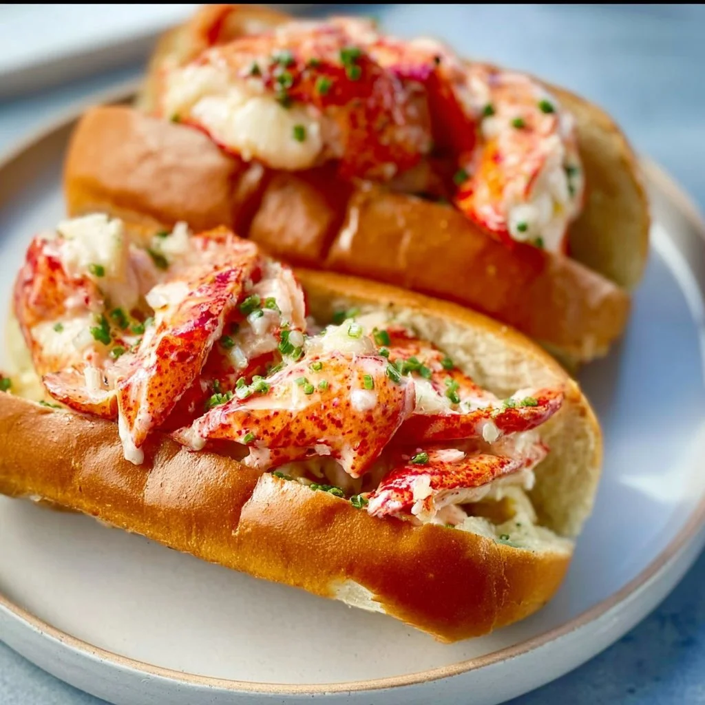 Delicious garlic butter lobster rolls garnished and ready to serve